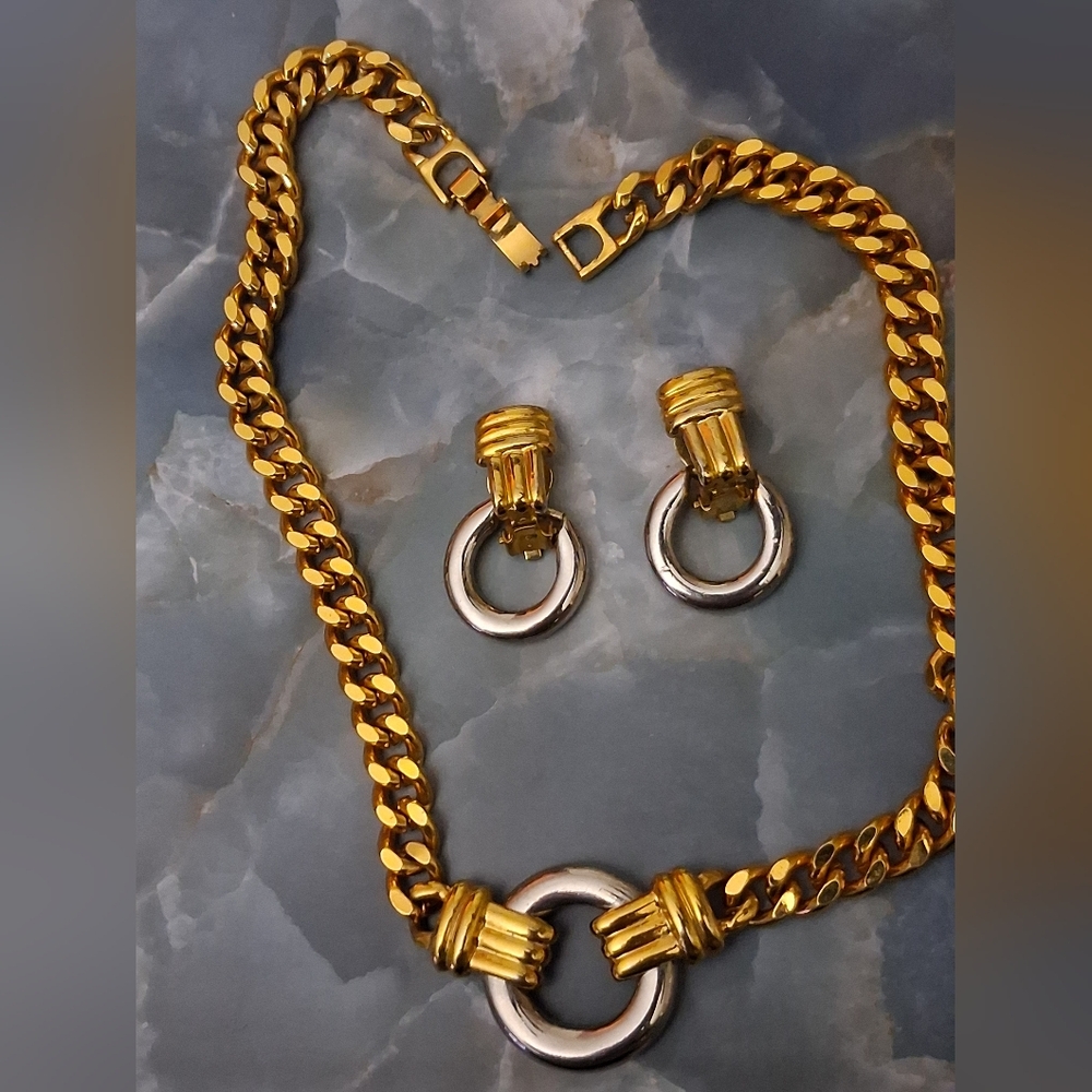 Chunky Thick Heavy Gold and Silver Chain Necklace with Earrings